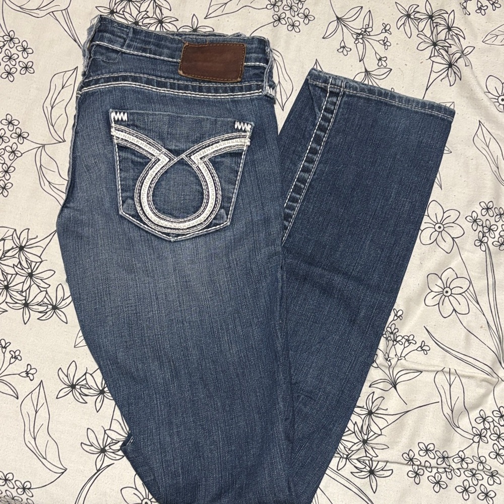 Big Star Women's Dark Blue Straight Leg Jeans with White Pocket Embroidery